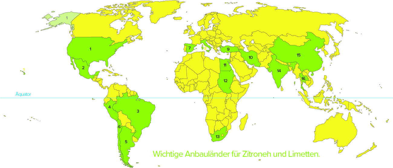 Zitronenanbauländer und -gebiete